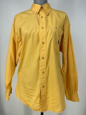 Vintage 90s Bugle Boy Unisex Size M Yellow Button Down Long Sleeved Cotton Shirt